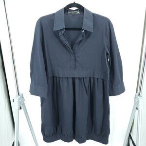 Theory Genevra Luxe Bubble Hem Shirt Dress 10 Navy Blue